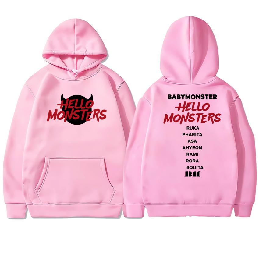 Korea Kpop Babymonster Nové Hello Monsters Světové turné 2025 Mikina Podzim Zima Unisex Fleecové mikiny s kapucí Pánské dámské pulovry