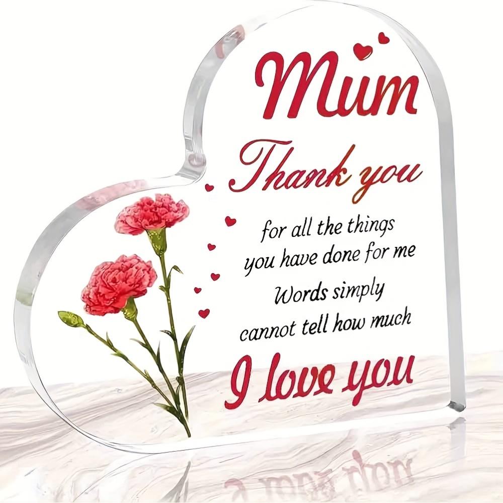 1pc Heart-Shaped Acrylic Decor with Rose Design, Appreciation Gift for Mom, "Thank You And I Love You" Message, Clear Home Decor Accessory, Mother'S D