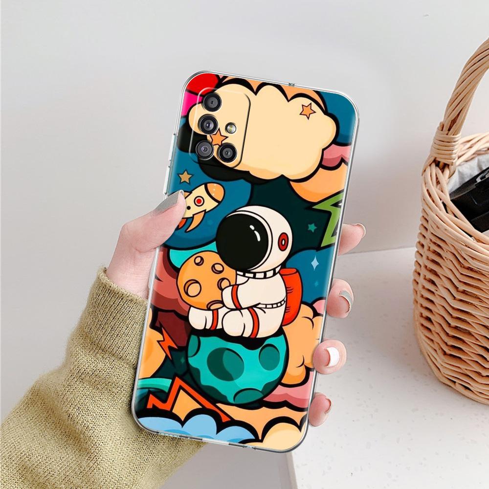 Case For Samsung A15 A13 A35 A55 A51 A71 A41 A31 A21S A03S A05 A17 A23 A25 A33 A53 A73 5G A07 4G Cover Space Astronaut Cartoon