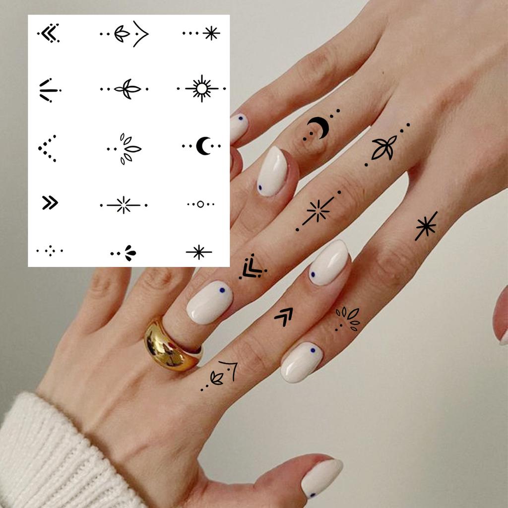 1 Sheet Sun Crescent Totem Chain Temporary Tattoos For Women Finger, Fake Tattoo Sticker Waterproof Long Lasting Realistic Tatoo