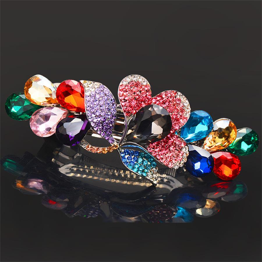 New Fashion Retro Crystal Butterfly Hair Clip Large Top Clip Flower Spring Clip High Quality Female Mother Hairpin Headdress