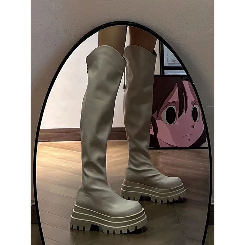 Fashion Stretch Boots Women's 2025 Autumn New Small Thin Thick Sole High Long Knight Boots High Boots