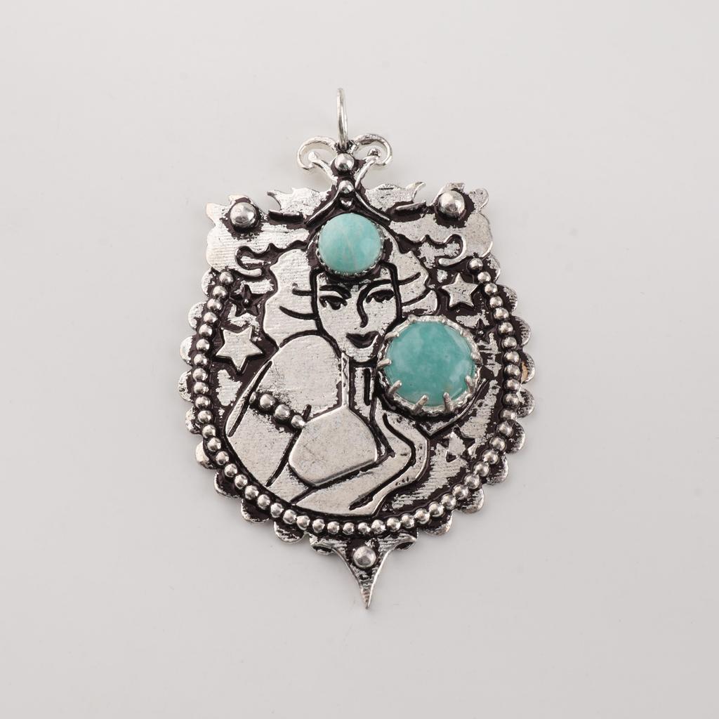 Natural Amazonite Gemstone Silver Pendant 1.9" 925 Sterling Silver Women Jewelry For Special Occasion CP-44-26