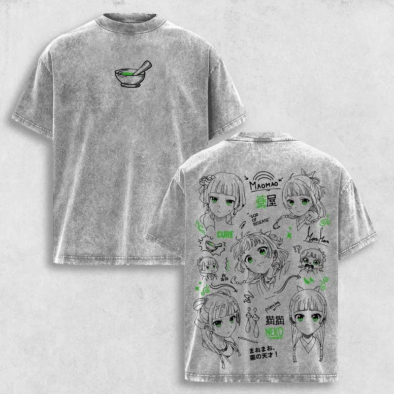 

Maomao The Apothecary Diaries Cute Graphic T Shirt Men Women Cotton Tshirts Vintage Washed Tee Harajuku Male Oversized T-shirt XXL сірий колір