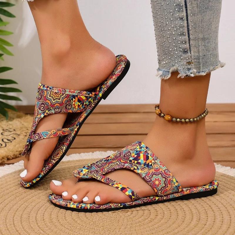 Fashion Women Slippers Comfortable Fashion Big Size Slippers Bohemian Flower Pattern Sandals Home Casual Lightweight Shoes Slides Women