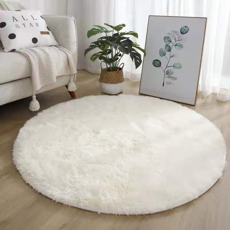Round Tie-Dyed Silk Wool Carpet - Non-Slip Coffee-Colored Bedroom & Living Room Rug