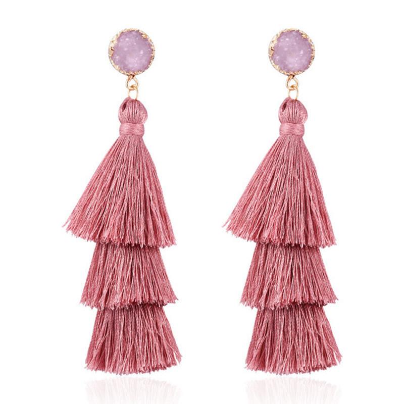 Jewel Home Women's Dark Blue Fashion Long Multi-Layer Fringed Earrings, Simple Temperament, Bosnian Style Earrings, Batch