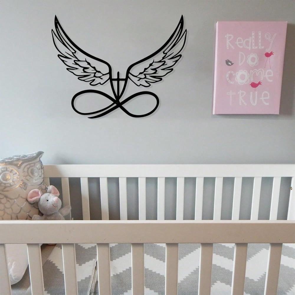 Black Metal Angel Wings Wall Art Heart Cutout Decor for Indoor Outdoor Living Room Bedroom Garden