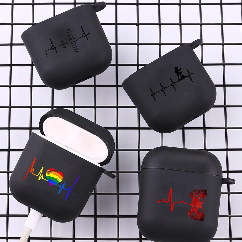 Heartbeat Line Football Basketball Cat With Hook Case For AirPods 2 3 1 Cases For Apple AirPods Pro 2 Coque Black TPU Soft Cover