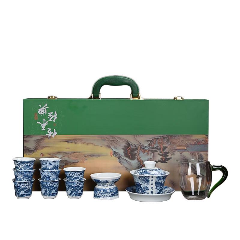 Tao Ding Xuan Qingming Scroll Mutton-fat Jade Porcelain Tea Set