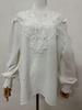 2024 Women's V-Neck Lace Solid Color Long-Sleeve Casual Top for Autumn and Winter.