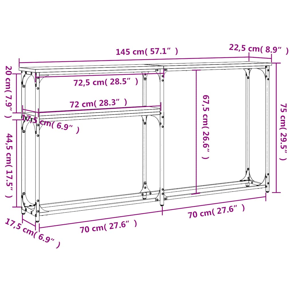 Console Table Sonoma Oak 145 x 22.5 x 75 cm Particleboard