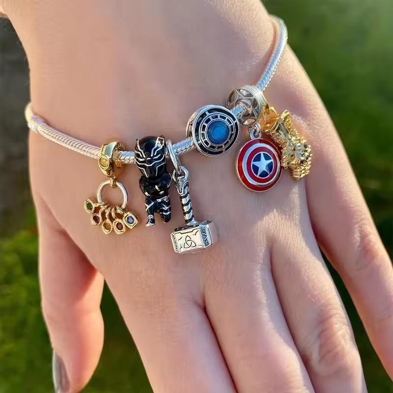 Iron Man Spider-Man Hulk Thor Charm Beads Pendant Fit Snake Silver Bracelet Necklace Beads For Diy Jewelry Women Gift
