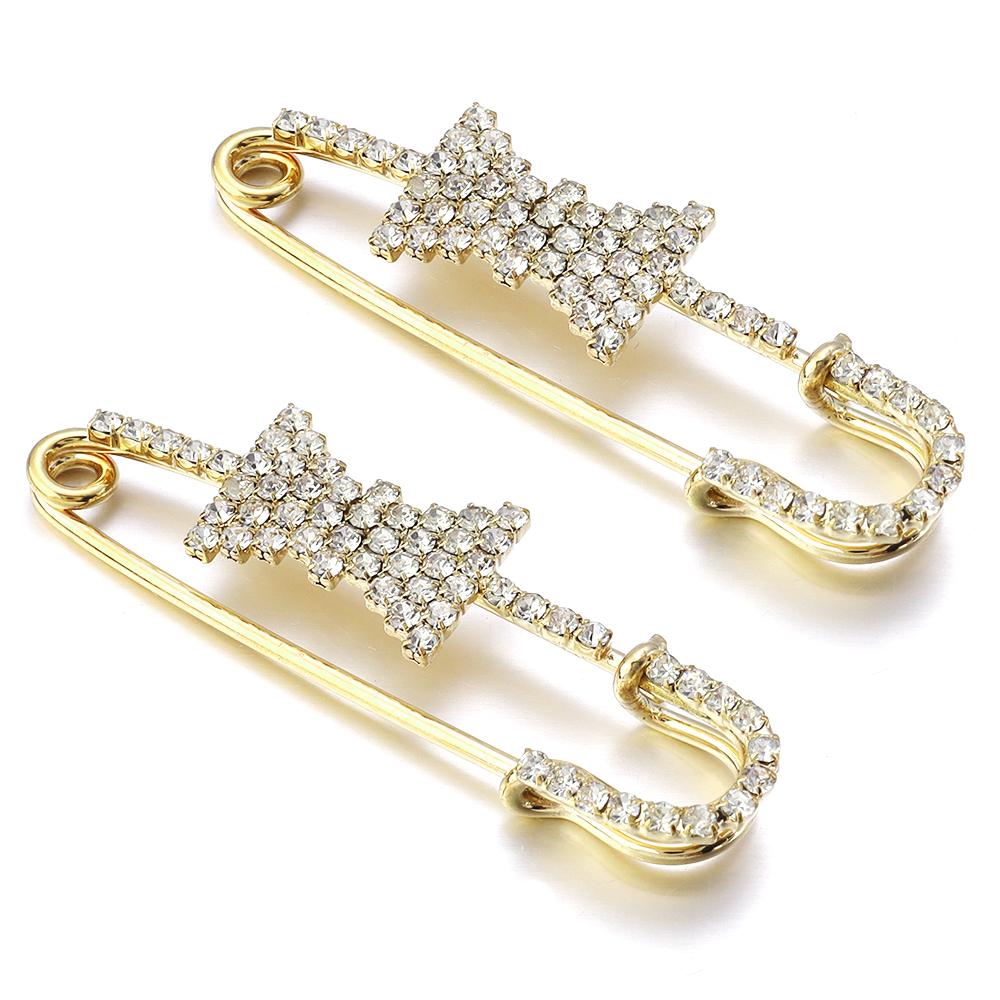 2pcs/lot Alloy Rhinestone Brooches Gold Silver Color Fixed Pins Brooch For Women Dress Safety Pin Brooches DIY Jewelry Making