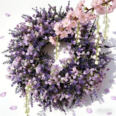 Ön Kapı İçin Yapay Lavanta Çelenk Bahar Yaz Sahte Mor Lavanta Çelenk İç Mekan Dış Mekan Duvar Sundurma Pencere Çiftlik Evi Ev Dekorasyonu