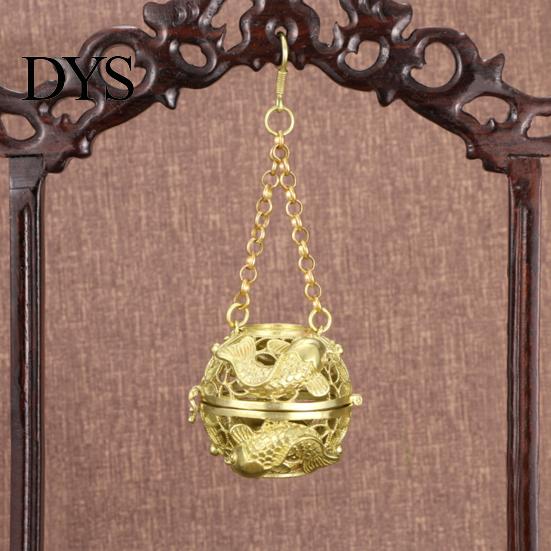 Mini Incense Burner Decorative Artistic Exquisite Reduce Anxiety Pure Brass Aromatherapy Furnace Retro Hollow-out Car Pendant for Home Censer
