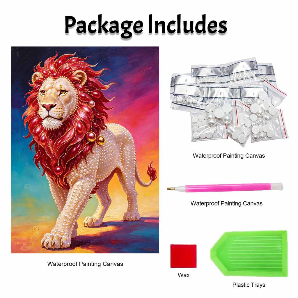 Majestic Lion Pearl Kit 5D DIY Pearl Stone Art Craft for Home Desktop Decoration Relaxing Handmade Gift