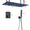 Matte Black LED Thermostatic Shower Faucet 40*80 Large Rain Waterfall Shower System Button Control 3Ways Mixer Installation Arm