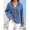 Plus Size Women's V-Neck Denim Jacket with Button Detail - Casual Washed Blue Style