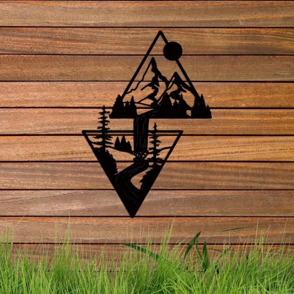 2PCS Mountain Wolf Silhouette Metal Wall Art Nature Wilderness Home Cabin Decor Set