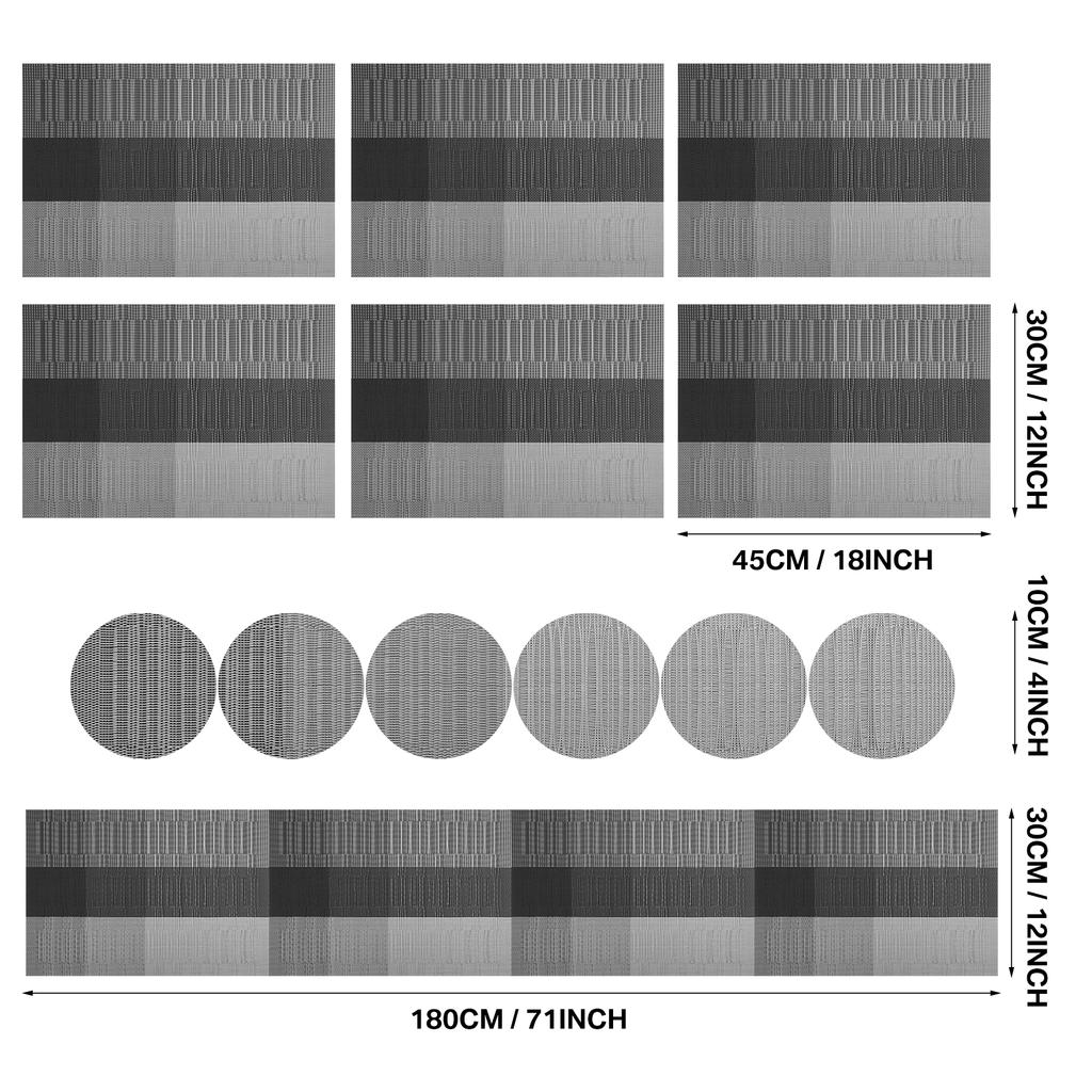 Set mit 6 Tischsets mit Untersetzern Schwarz Tischmatten Kreuzgewebt Gewebtes Vinyl Rutschfest Waschbar für Tisch Essen Küche Restaurant