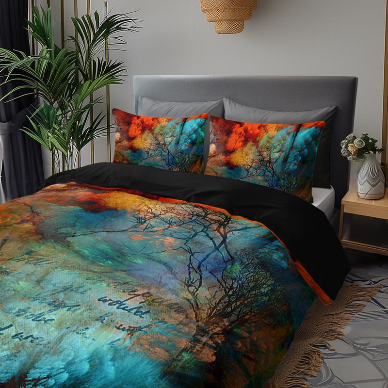 3pcs Abstract Tree Watercolor Bedding Duvet Cover Set Autumn Tree Bedding Quilt Set Modern Abstract Themed Bed Quilt Set Fall