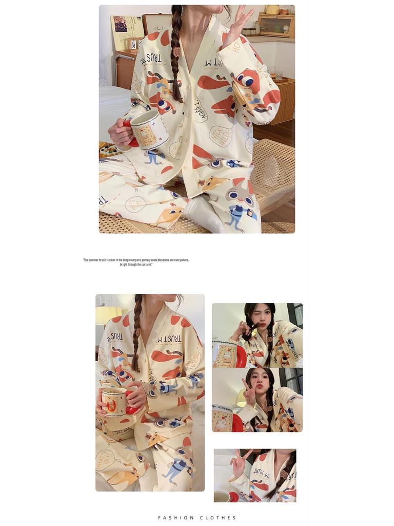 Autumn 2025 Women's Long Sleeve Cardigan Pajamas - Cute Ins Style Homewear