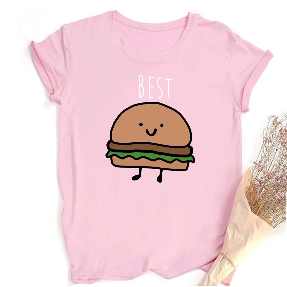 Funny Design Best Friend Matching TShirt BFF T Shirt Women Fast Food Tee Shirt for Femme Tops Tees Hamburger and Fries