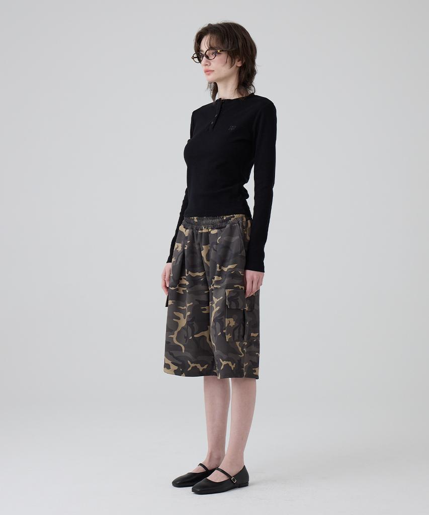 DANGLEDROP Dgdp Bermuda Camo Point Cargo Sweat Shorts_Khaki
