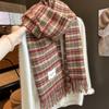 British Versatile Wool Blended Plaid Scarf for Women in Winter Red and Green Striped Outer Shawl High End Warm Scarf