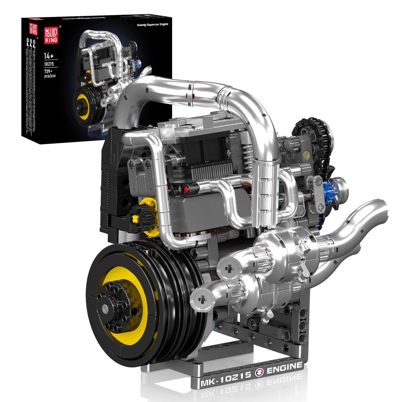 

Mould King 10215 Engine Building Blocks Set, Adult Sports Car Engine with Box and Motor, Construction STEM Toy for Kids and Men (739 Pieces)