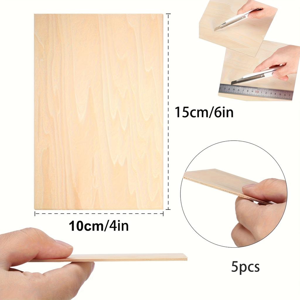 5 Pack Basswood Sheets Thin Plywood Balsa Wood Boards for Crafts, Laser Cutting, Wood Burning and Drawing