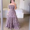 2025 New Spring and Summer European and American Women's Dress One-word Shoulder Floral Off-the-shoulder Long Printed Fairy Skirt
