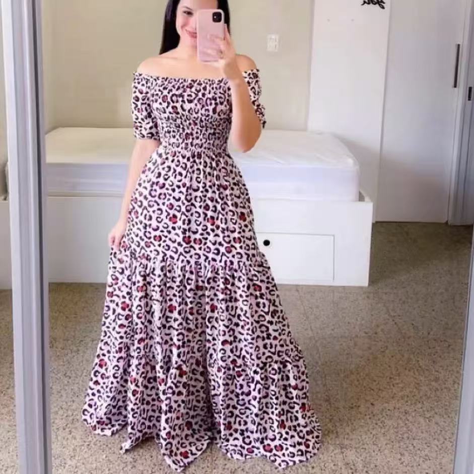 

Жіноча сукня Довга спідниця з принтом на одне плече без бретелей Літня сукня 2025 року з відкритими плечима з квітковим принтом Максі-сукня Сексуальне кльошове плаття XXXL