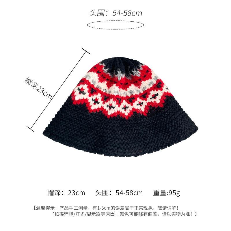 Wool Knitted Bucket Hat Women's Autumn and Winter Warm Ear Protection Wool Hat Retro Versatile Basin Hat