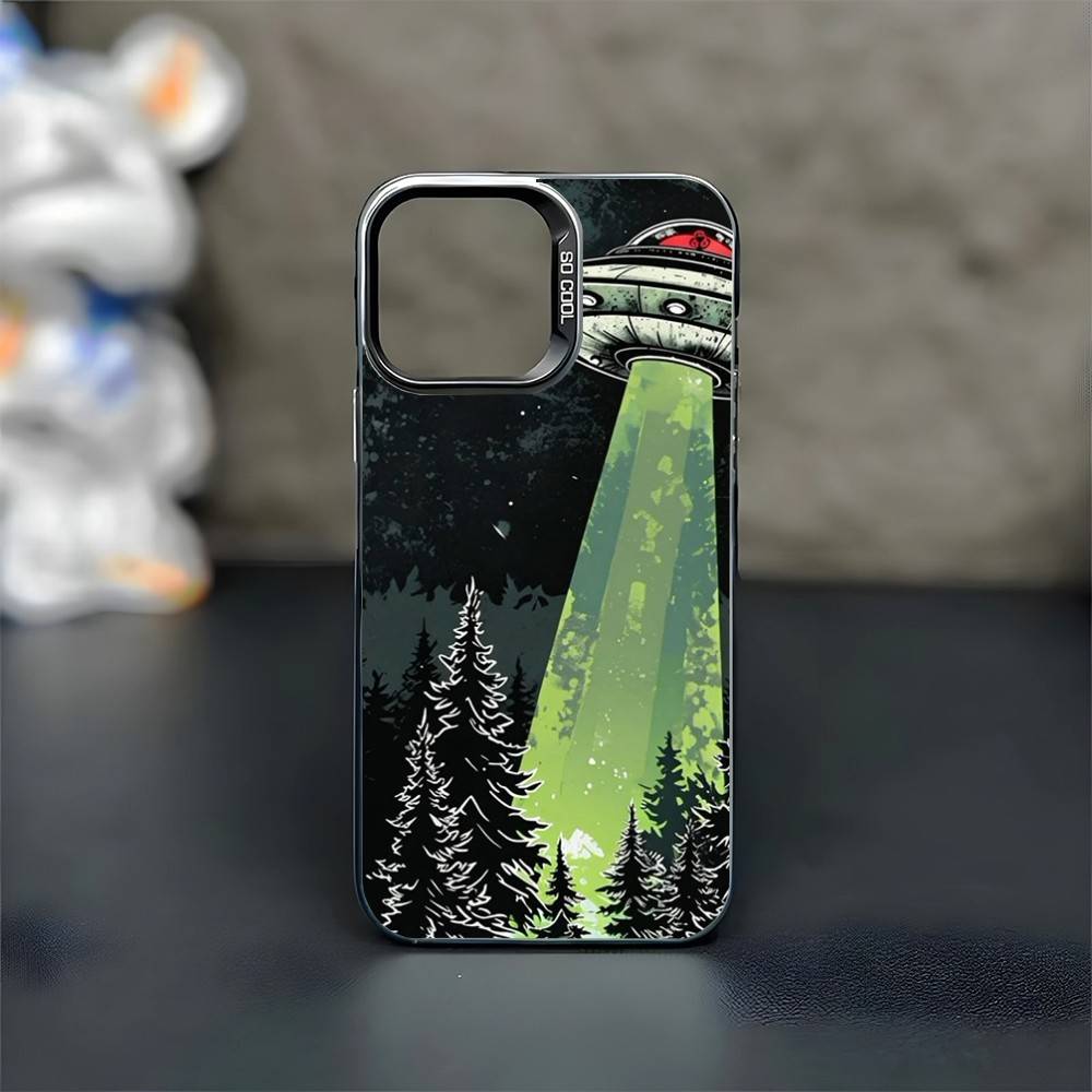 UFO Alien Thing Phone Case For iPhone17,16,15,14,13,12,11 Plus,Pro Max Black Matte Shockproof Cover