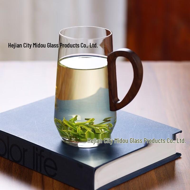OLOEY Heat-Resistant Glass Cup with Walnut Handle