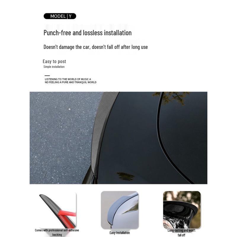 Tesla Model Y/3 Carbon Fiber Rear Wing: Enhances Performance, Reduces Wind Resistance, No Drilling Required.