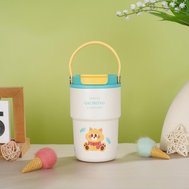 Ceramic Lined Insulated Tumbler Kids Adults - 450ml Vacuum Stainless Steel Travel Cup With Straw Lid Leakproof