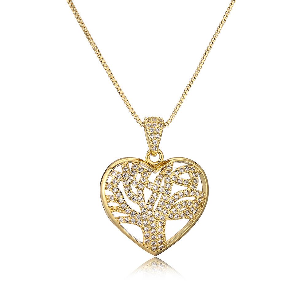 NEWBUY Trendy Zlatá Barva Dutý Design Strom Života Přívěsek Řetízek z Nerezové Oceli Náhrdelník Šperky s AAA Kubickým Zirkonem Pro Ženy Bijoux