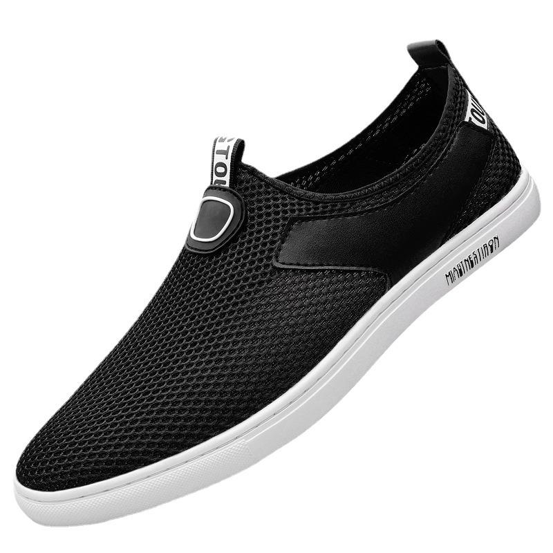 Sandals men's cloth mesh shoes soft sole breathable casual shoes one pedal lazy leather shoes hollow men's shoes