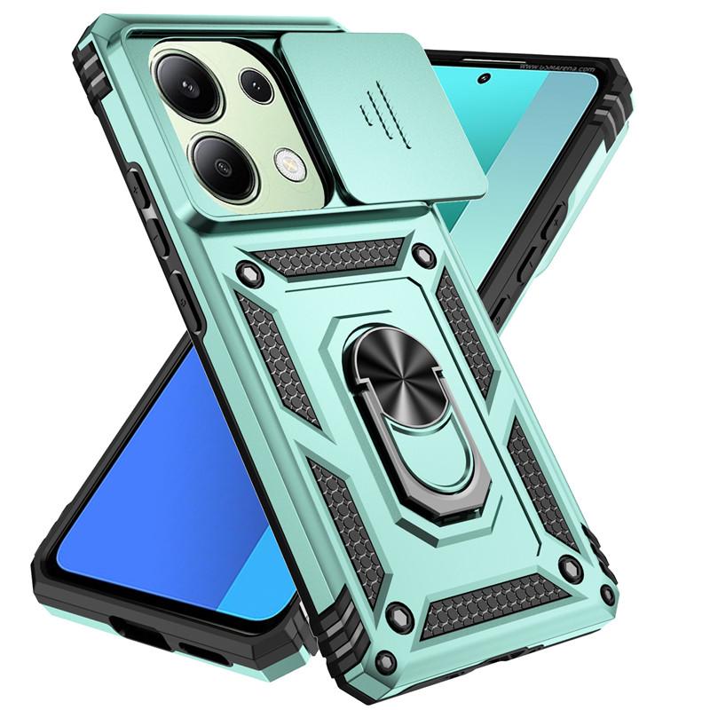 For Xiaomi Poco M6 Pro 4G Case Armor Slide Camera Lens Cover For Poko Little Poco M6Pro M 6 POCOM6 4G Pro Ring Stand Cases