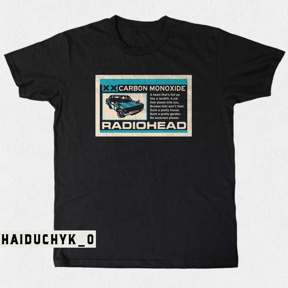 Угарный газ Radiohead Ретро Унисекс Черная Футболка Размер S-5XL Унисекс Футболка XXXL