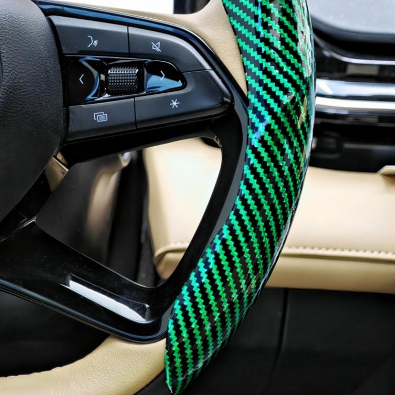 2 Pcs Laser Carbon Fiber Car Steering Wheel Cover 38cm Non-slip Card Cover Auto Steering Wheel Handle Booster Protective Cover