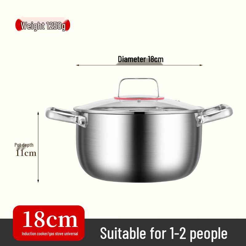 ZISIZ 18CM Stainless Steel Deep Multi-Cooker Pot