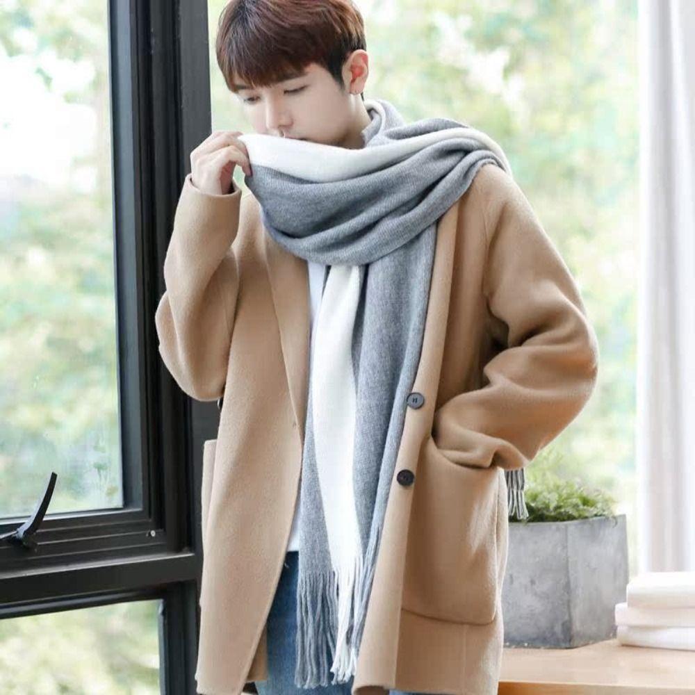 Korean Style Men Cashmere Scarf Windproof Winter Neckerchief Elegant Long Wool Tassel Scarf  Girls
