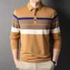 Autumn New Striped Long-staple Cotton Men's Long-sleeved Middle-aged Lapel Polo Shirt Men's Embroidered T-shirt Top