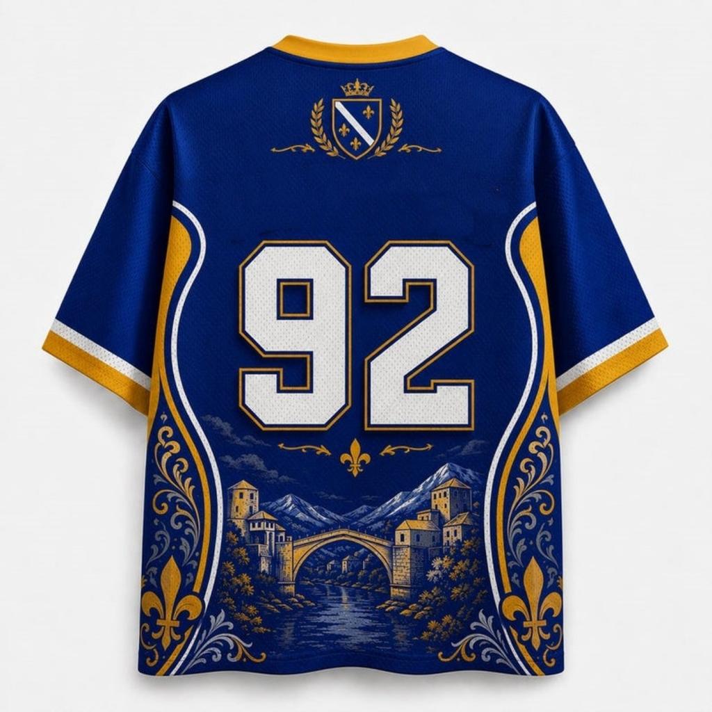 2026 Bosnian Fan Uniform Football Print Breathable V-neck Mesh Football T-shirt Is A Must-have for Fans