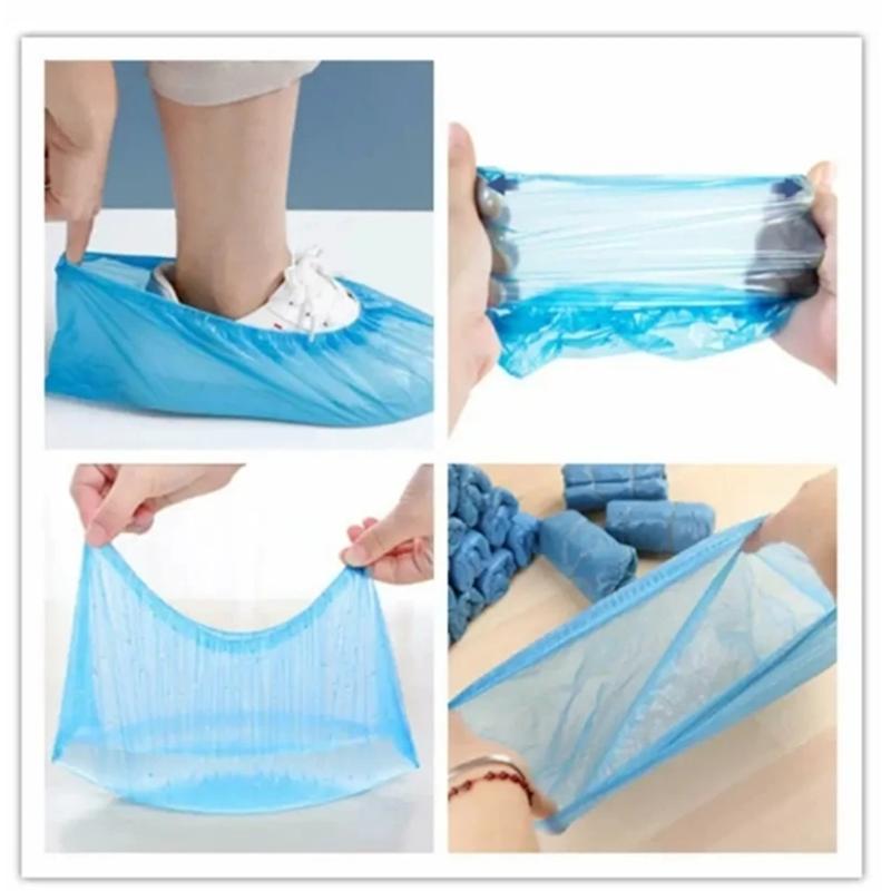 100pcs Disposable Waterproof PE Shoe Covers – Non-Slip, Lightweight Foot Protectors for Indoor Use, Home, Office or Clean Rooms