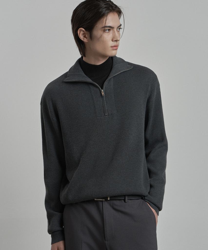 WORK ON BODY OFF Ruga Semi-Overfit Half Zip-Up Knit [Charcoal]